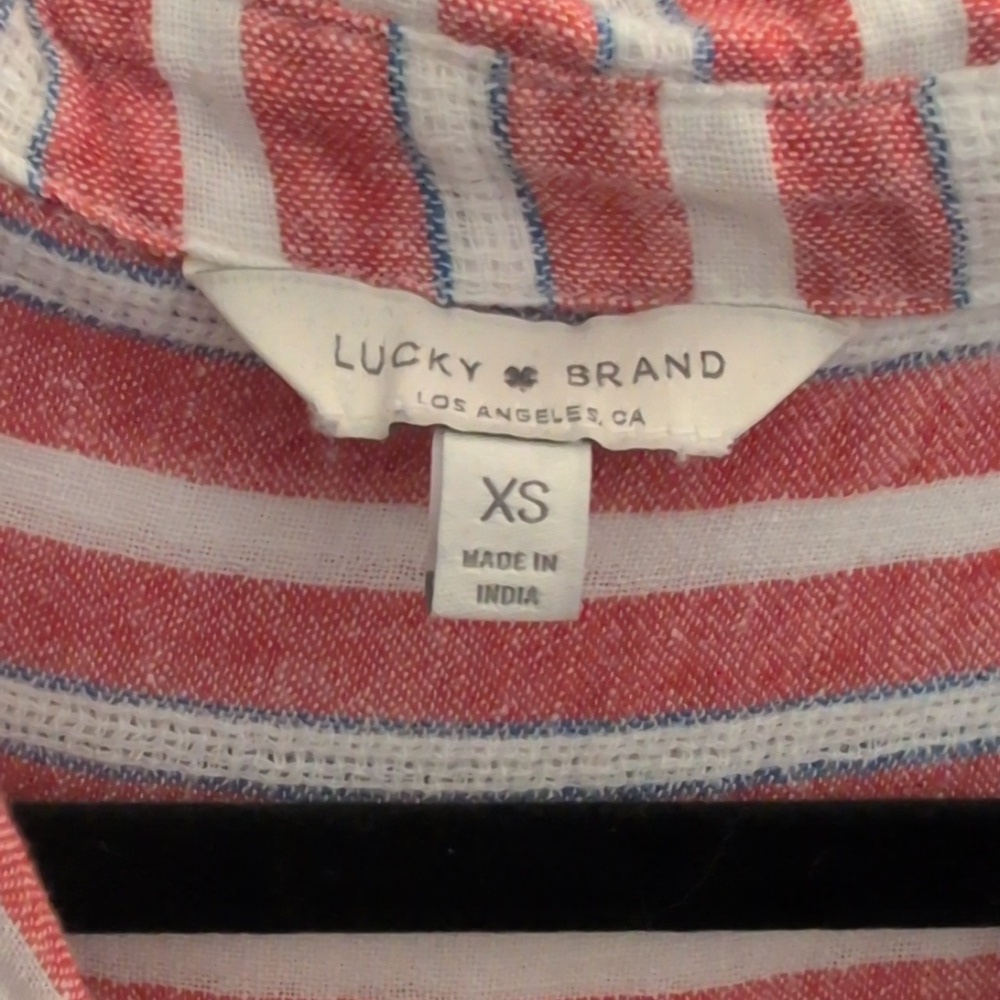Lucky Brand XS Red and White Striped Button Down Shirt with Tie Back - Picture 3 of 10